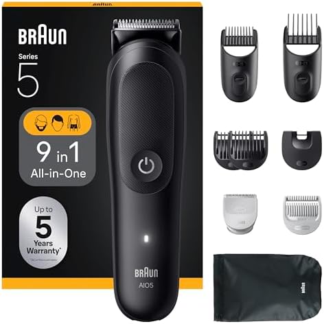 Braun Tondeuse Tout-En-Un Series 5, AIO5540, 9-En-1, Lame Ultra Affûtée, 120 Min D’autonomie