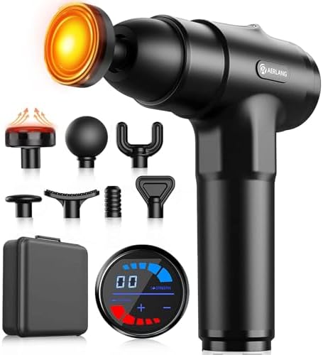 AERLANG Pistolet de Massage Musculaire, Modèle Silencieux avec Chaleur, 20 Niveaux Réglables