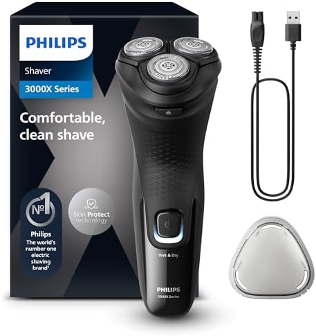 Philips Rasoir Électrique Homme Series 3000X, Wet & Dry, Technologie SkinProtect, Bleu Céleste