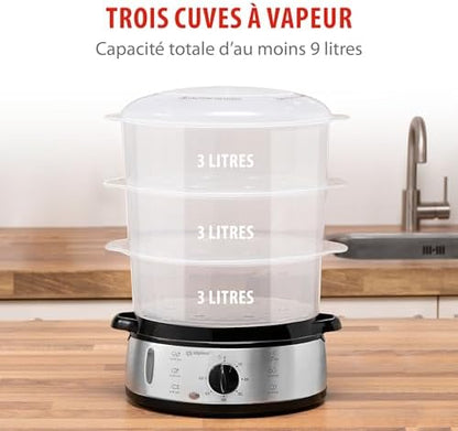 alpina Cuiseur Vapeur 3 Couches, 9L, Sans BPA, Gris, 230V/800W