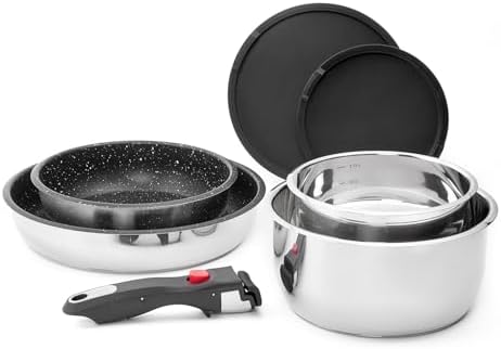 Batterie de Cuisine Induction 7 Pièces, Poêles Antiadhésives et Casseroles Inox, Noir