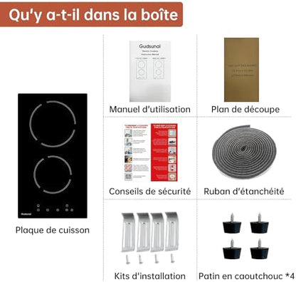 Plaque Vitrocéramique 2 Feux, 3000W, Minuteur, Noir Mat