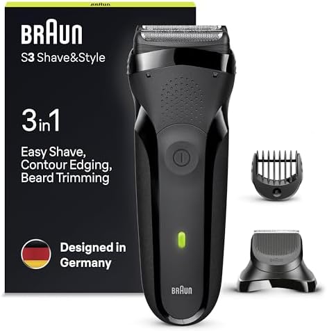 Braun Rasoir Électrique Homme Series 3 Shave&Style 300BT, 3-en-1, Sans Fil, Noir