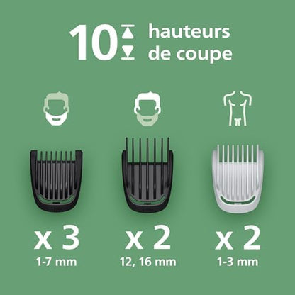 Philips Tondeuse Multigroom Série 3000, Modèle MG3946/15, 9 Accessoires, Lames Auto-affûtées