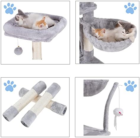Arbre à Chat Compact avec Hamac Confortable et Jouets, Gris 111 cm