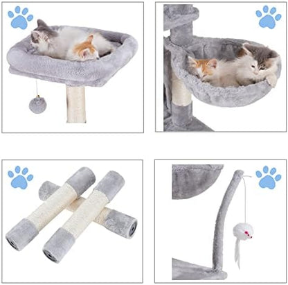 Arbre à Chat Compact avec Hamac Confortable et Jouets, Gris 111 cm