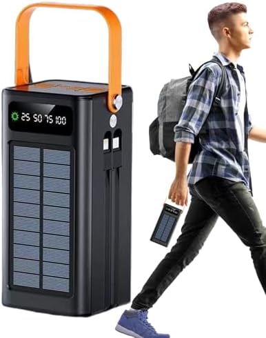 Chargeur Solaire Portable Batterie Externe 50000mAh, Noir, 4 Sorties LED