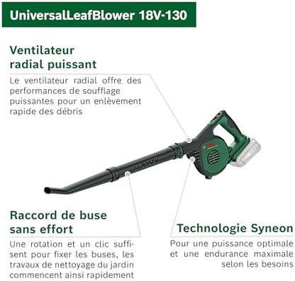 Bosch Souffleur de Feuilles sans Fil UniversalLeafBlower 18V-130, Sans Batterie