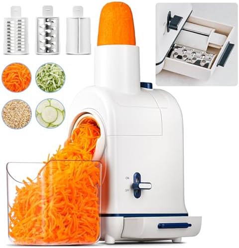 AAOBOSI Râpe Légumes Électrique, Modèle Mise à Jour, 3 Lames, Moteur Silencieux