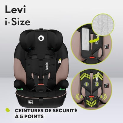 lionelo Siège Auto i-Size Levi, 9-36 kg, Protection Latérale, Appui-tête Réglable, Noir