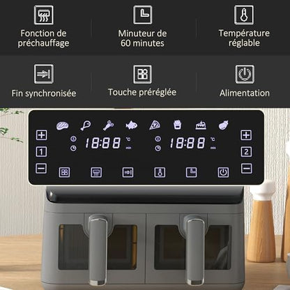 Friteuse à air sans huile avec double cuve de 8L et écran tactile