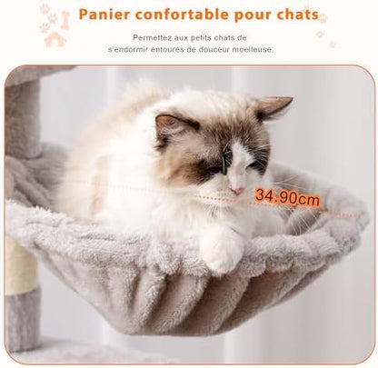 Arbre à Chat Multi-Étagé 178cm, Gris Clair, avec 8 Colonnes à Griffer