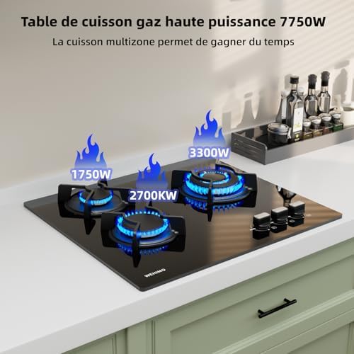 Plaque Induction 3 Feux, Table de Cuisson Encastrable, Verre Noir 60cm