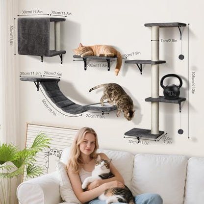 Arbre à Chat Mural avec Griffoir, Ensemble d'Escalade Stable, Gris