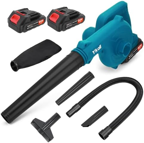 Ykall Souffleur de Feuilles sans Fil 24 V, Moteur sans Balais, 2 Batteries 4000 mAh