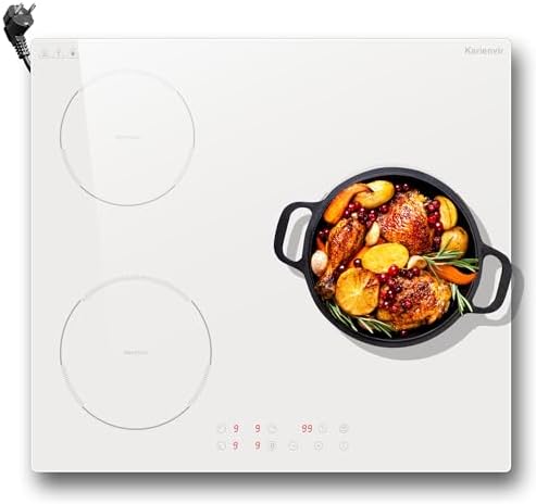 Plaque Induction 3 Feux, 60cm, Blanc, 3500W, Contrôle Tactile