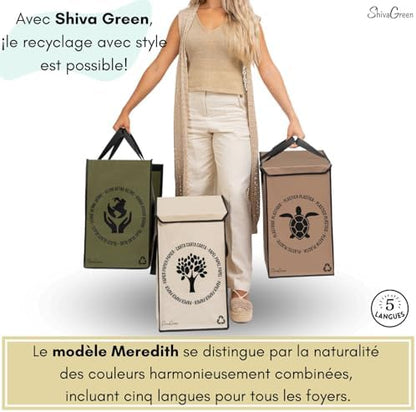 Shiva Green Poubelle Tri Sélectif FBAD1, 3 Bacs avec Sac et Couvercle, Plastique, Verre, Papier