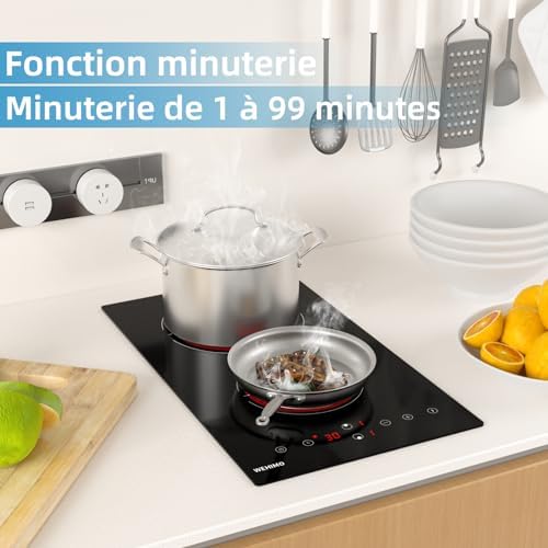 Plaque Vitrocéramique 2 Feux Induction, 29cm, Commande Tactile, 9 Niveaux