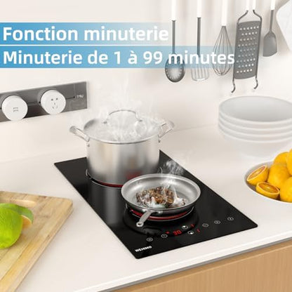 Plaque Vitrocéramique 2 Feux Induction, 29cm, Commande Tactile, 9 Niveaux