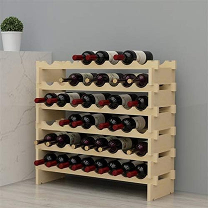 Casier à Vin en Bois Range Bouteille Vin, 6 Étagères, Naturel
