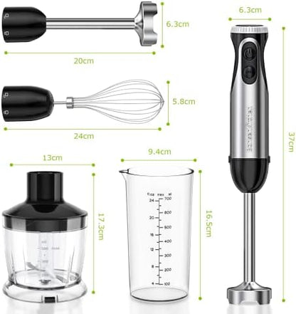 Bonsenkitchen Mixeur Plongeant Multifonction HB3203, 1000W, 20 Vitesses, Noir