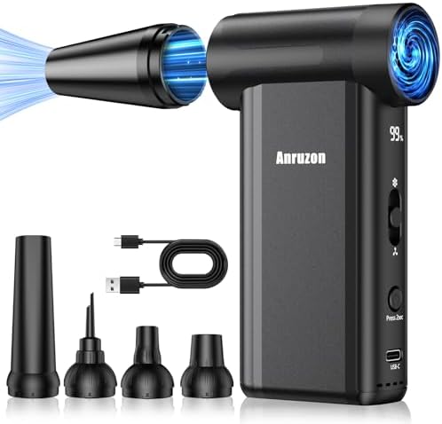 Anruzon Souffleur d’Air Électrique A1PRO, 300000 RPM, 8 Vitesses, Batterie 7600mAh