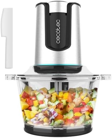Cecotec Hachoir Électrique ChopBeat 2000 Delhi Glass, 500 W, 4 Lames, 2 Vitesses
