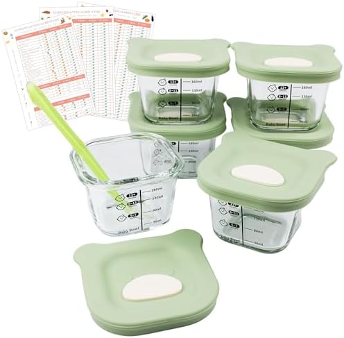 Lot de 6 Petits Pots en Verre Bébé 160ml avec Cuillère Incluse