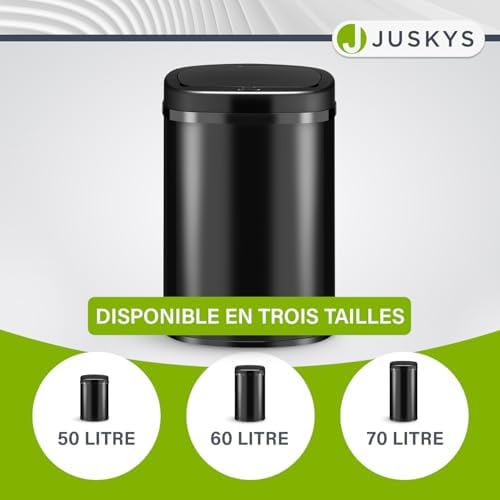 Juskys Poubelle Automatique 50L, Détecteur de Mouvement, Noir, Couvercle Électrique