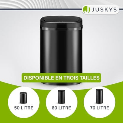 Juskys Poubelle Automatique 50L, Détecteur de Mouvement, Noir, Couvercle Électrique