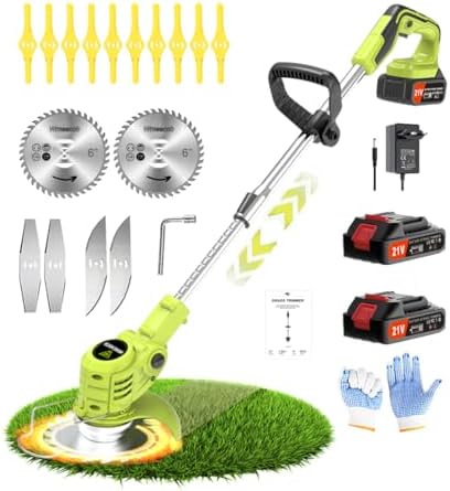 Coupe Bordure Léger 21V, Debroussailleuse Electrique sans Fil, 2 Batteries 2,0 Ah