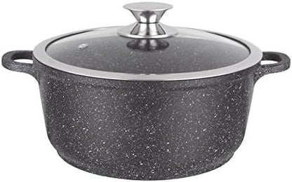 KAMBERG Faitout en Fonte d'Aluminium 28 cm, Revêtement Type Pierre, Couvercle en Verre, Induction
