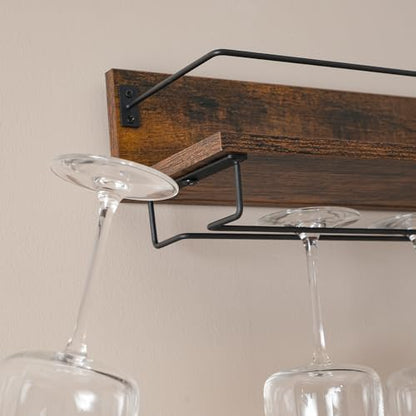 Porte-Bouteilles Muraux Range Bouteille Vin, Marron Rustique et Noir, Lot de 2