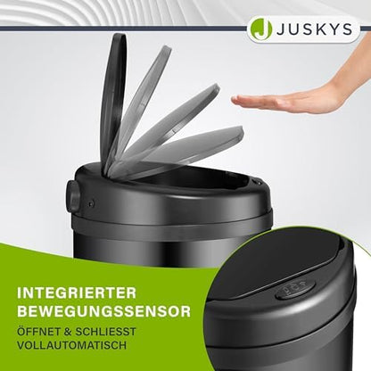 Juskys Poubelle Automatique 50L, Capteur de Mouvement, Couvercle Étanche, Noir