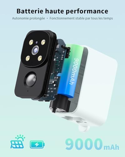 Caméra de Surveillance Solaire 4G LTE, 180° Extérieure, Blanc