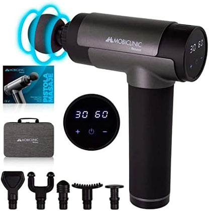 Mobiclinic Pistolet de Massage Musculaire, Écran LCD, 6 Têtes, 30 Niveaux d'Intensité
