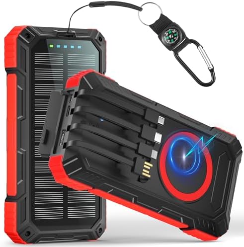 Batterie Externe Solaire 56800 mAh, Chargeur Solaire Étanche avec 5 Sorties et Lampe de Poche