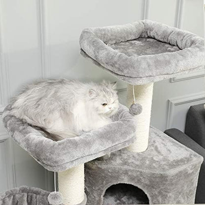 Grand Arbre à Chat XXL avec Griffoir Sisal, 2 Plates-formes, Gris et Blanc