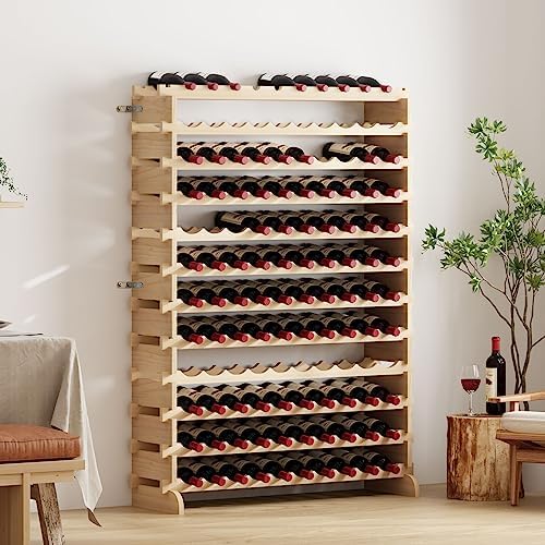 Casier à Vin en Bois Non Traité, Range Bouteille Vin, 12 Étages, Naturel