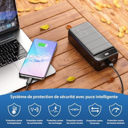 Batterie Externe 50000mAh avec Charge Rapide, Écran LED et Lampe de Poche