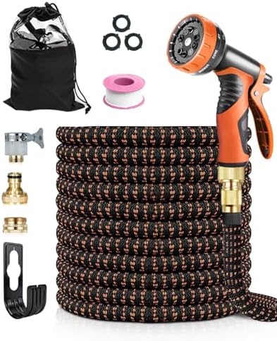 Tuyau Arrosage Extensible 150FT/45M avec 10 Modes, Noir et Orange
