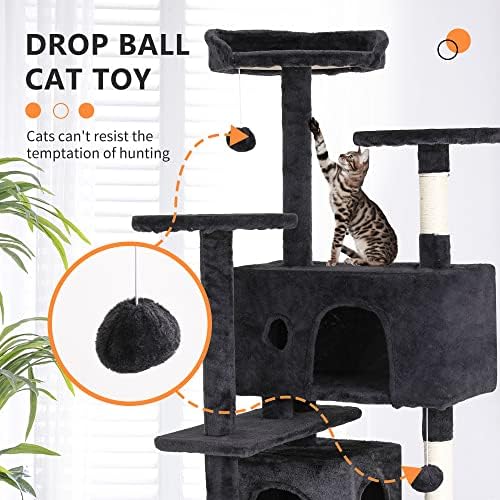 Arbre à Chat Multi-Niveaux 139 cm, Gris Foncé, avec Niches et Plateformes