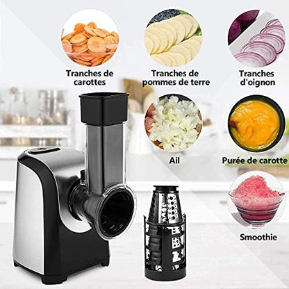 Nictemaw Râpe Légumes Électrique, Modèle AM003741_EU, 150W, 5 Cônes Acier Inoxydable