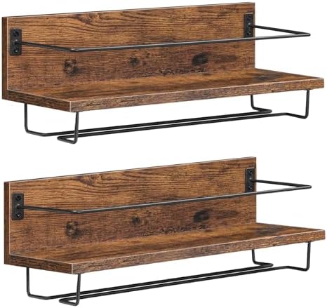 Porte-Bouteilles Muraux Range Bouteille Vin, Marron Rustique et Noir, Lot de 2