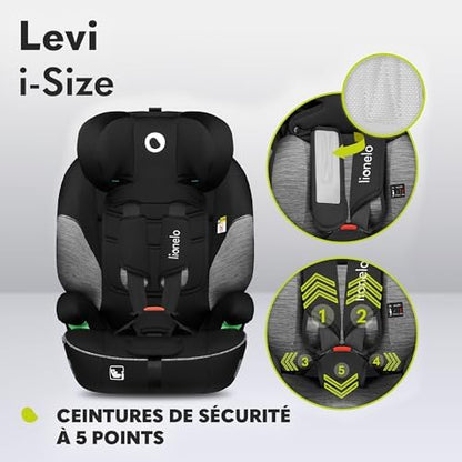 Lionelo Siège Auto Isofix Levi One, 9-36 kg, Protection Latérale, Appui-tête Réglable, Gris-Noir