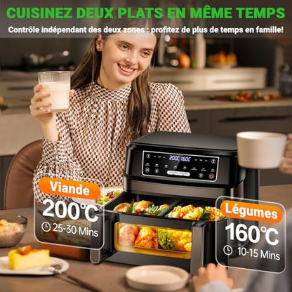 Friteuse à air chaud 12L avec cuisson intelligente et double panier