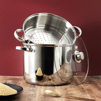 Couscoussier Induction 8L en Inox, Argent, Dimensions 33,5x24,5x25,5 cm