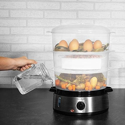 Cecotec Cuiseur à Vapeur Électrique Vapovita 3000 INOX, 800 W, 3 Paniers, Minuterie 60 Min
