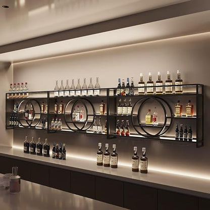 Porte-bouteille Mural LED Range Bouteille Vin, Noir/Or, 120*15*80cm