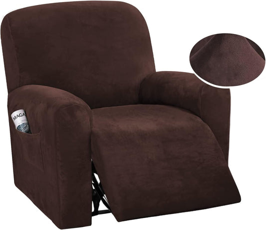 Housses de Chaise Inclinables - Velours Marron - Poche Latérale